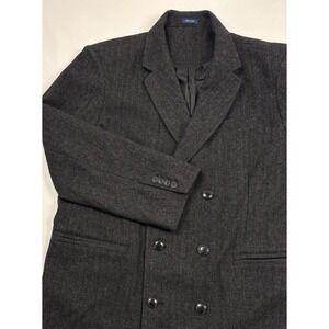Stafford Wool Blend Herringbone Double Breasted Car Coat Black/Charcoal Gray XL